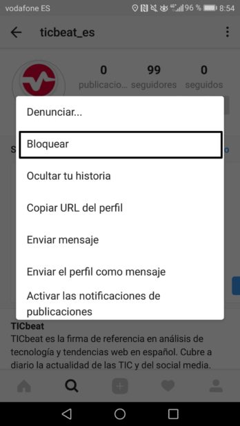 bloquear a un usuario en instagram
